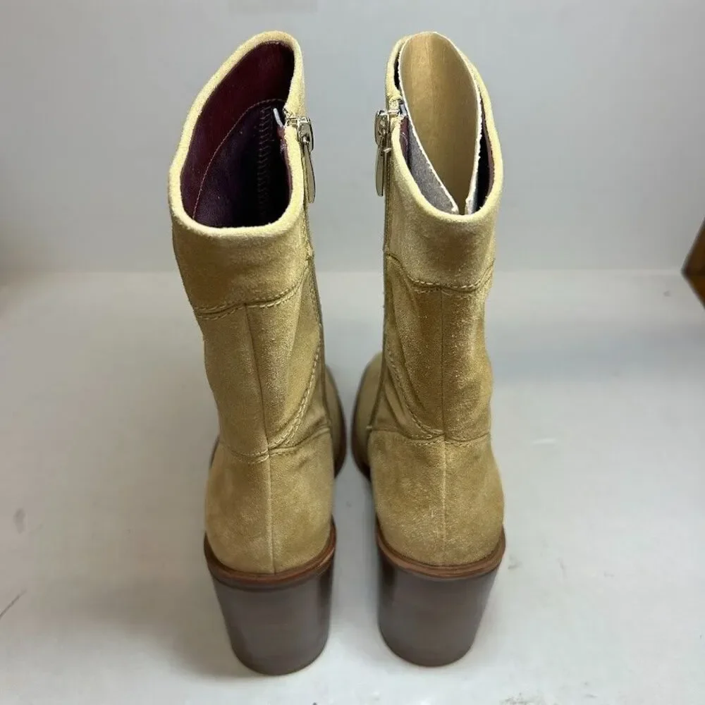 Franco Sarto Womens 7.5 M Tan Cookie Leather Stevie Mid Shaft Boots NIB QI4